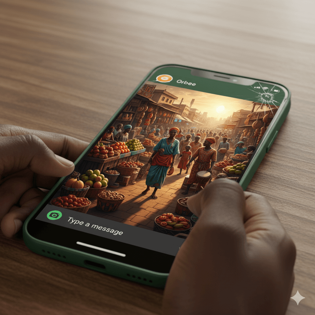 Mockup of Orbee being used on WhatsApp